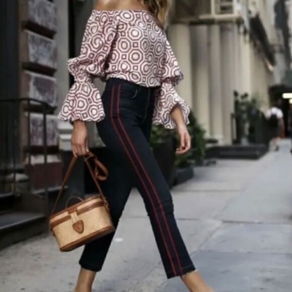 Veronica Beard Carolyn High Rise Baby Boot Jean Navy Red Stripe Plus Size 24 NWT - Picture 3 of 10